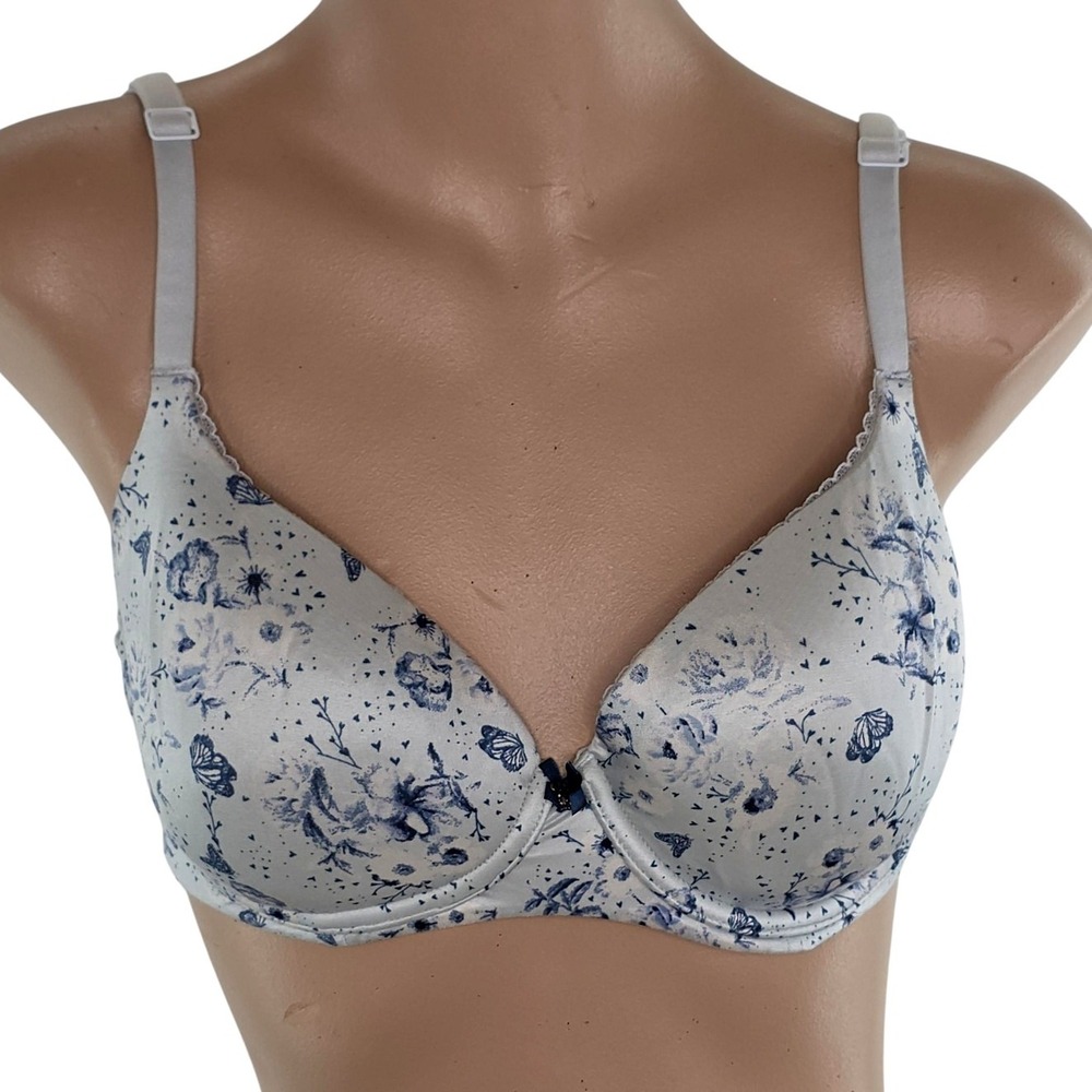 Victoria's Secret Bra Womens 34D Gray Blue Floral Body By Victoria Lined Demi